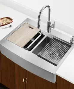 Tuscany™ Acadian Farmhouse/Apron Front 33" Stainless Steel 2-Hole Double Bowl Kitchen Sink 19 Tuscany™ Acadian Farmhouse/Apron Front 33" Stainless Steel 2-Hole Double Bowl Kitchen Sink -Tuscany Shop 6724139 Scene 5