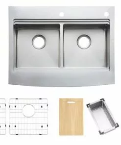 Tuscany™ Acadian Farmhouse/Apron Front 33" Stainless Steel 2-Hole Double Bowl Kitchen Sink 23 Tuscany™ Acadian Farmhouse/Apron Front 33" Stainless Steel 2-Hole Double Bowl Kitchen Sink -Tuscany Shop 6724139 wparts