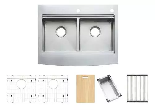 Tuscany™ Acadian Farmhouse/Apron Front 33" Stainless Steel 2-Hole Double Bowl Kitchen Sink 12 Tuscany™ Acadian Farmhouse/Apron Front 33" Stainless Steel 2-Hole Double Bowl Kitchen Sink - Image 12