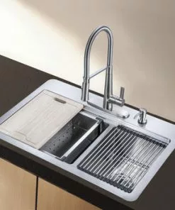 Tuscany® Acadian All-in-One Dual-Mount Workstation 33" Stainless Steel 4-Hole Double Bowl Kitchen Sink 7 Tuscany® Acadian All-in-One Dual-Mount Workstation 33" Stainless Steel 4-Hole Double Bowl Kitchen Sink -Tuscany Shop 6724141 Scene
