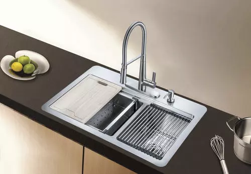 Tuscany® Acadian All-in-One Dual-Mount Workstation 33" Stainless Steel 4-Hole Double Bowl Kitchen Sink 4 Tuscany® Acadian All-in-One Dual-Mount Workstation 33" Stainless Steel 4-Hole Double Bowl Kitchen Sink - Image 4