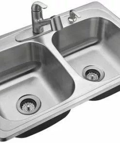 Tuscany® Whitemore All-in-One Drop-In 33" Stainless Steel 4-Hole Double Bowl Kitchen Sink
