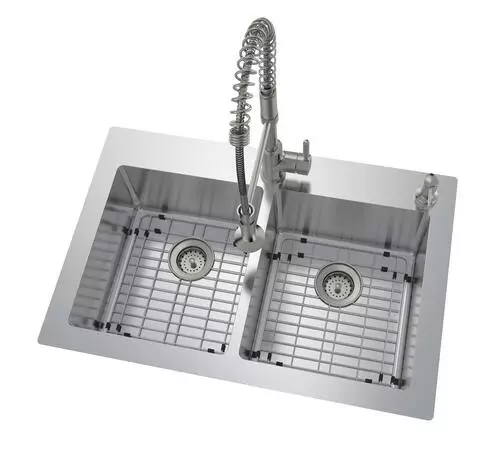 Tuscany® Volk All-in-One Dual Mount 33" Stainless Steel 2-Hole Double Bowl Kitchen Sink 2 Tuscany® Volk All-in-One Dual Mount 33" Stainless Steel 2-Hole Double Bowl Kitchen Sink - Image 2