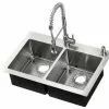 Tuscany® Volk All-in-One Dual Mount 33" Stainless Steel 2-Hole Double Bowl Kitchen Sink