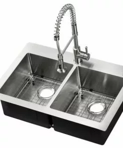 Tuscany® Volk All-in-One Dual Mount 33" Stainless Steel 2-Hole Double Bowl Kitchen Sink