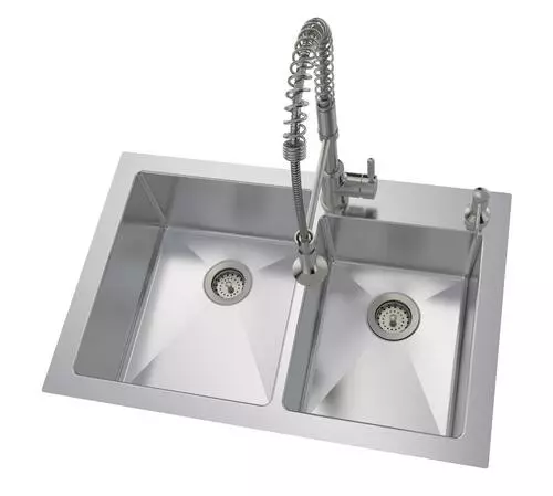 Tuscany® Volk All-in-One Dual Mount 33" Stainless Steel 2-Hole Double Bowl Kitchen Sink 2 Tuscany® Volk All-in-One Dual Mount 33" Stainless Steel 2-Hole Double Bowl Kitchen Sink - Image 2
