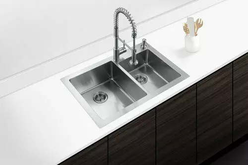 Tuscany® Volk All-in-One Dual Mount 33" Stainless Steel 2-Hole Double Bowl Kitchen Sink 7 Tuscany® Volk All-in-One Dual Mount 33" Stainless Steel 2-Hole Double Bowl Kitchen Sink - Image 7