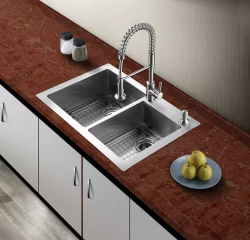 Tuscany® Volk All-in-One Dual Mount 33" Stainless Steel 2-Hole Double Bowl Kitchen Sink 8 Tuscany® Volk All-in-One Dual Mount 33" Stainless Steel 2-Hole Double Bowl Kitchen Sink - Image 8