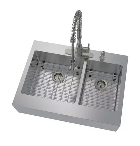 Tuscany® Retrofit Farmhouse/Apron Front 33" Stainless Steel Offset Double Bowl Kitchen Sink 2 Tuscany® Retrofit Farmhouse/Apron Front 33" Stainless Steel Offset Double Bowl Kitchen Sink - Image 2