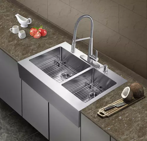 Tuscany® Retrofit Farmhouse/Apron Front 33" Stainless Steel Offset Double Bowl Kitchen Sink 4 Tuscany® Retrofit Farmhouse/Apron Front 33" Stainless Steel Offset Double Bowl Kitchen Sink - Image 4