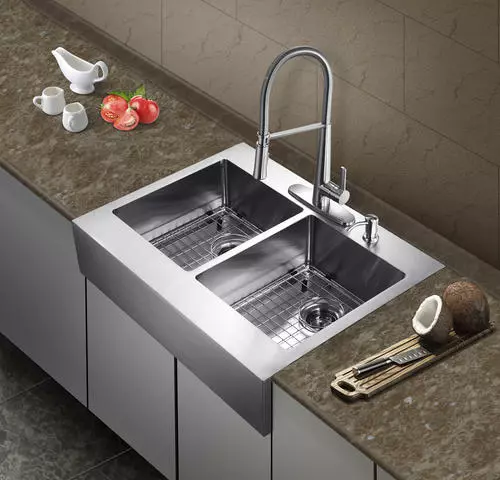 Tuscany® Retrofit Farmhouse/Apron Front 33" Stainless Steel Double Bowl Kitchen Sink 4 Tuscany® Retrofit Farmhouse/Apron Front 33" Stainless Steel Double Bowl Kitchen Sink - Image 4