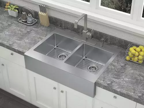 Tuscany® Retrofit Farmhouse/Apron Front 33" Stainless Steel Double Bowl Kitchen Sink 5 Tuscany® Retrofit Farmhouse/Apron Front 33" Stainless Steel Double Bowl Kitchen Sink - Image 5