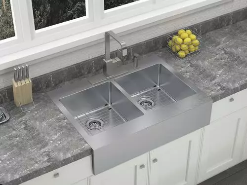 Tuscany® Retrofit Farmhouse/Apron Front 33" Stainless Steel Double Bowl Kitchen Sink 7 Tuscany® Retrofit Farmhouse/Apron Front 33" Stainless Steel Double Bowl Kitchen Sink - Image 7