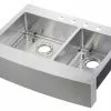 Tuscany® Retrofit Farmhouse/Apron Front 33" Stainless Steel Offset Double Bowl Kitchen Sink