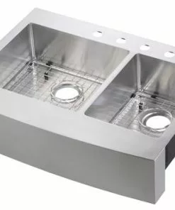 Tuscany® Retrofit Farmhouse/Apron Front 33" Stainless Steel Offset Double Bowl Kitchen Sink