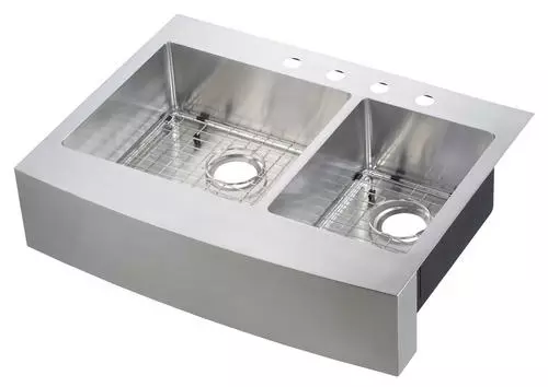 Tuscany® Retrofit Farmhouse/Apron Front 33" Stainless Steel Offset Double Bowl Kitchen Sink 1 Tuscany® Retrofit Farmhouse/Apron Front 33" Stainless Steel Offset Double Bowl Kitchen Sink