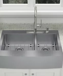 Tuscany® Retrofit Farmhouse/Apron Front 33" Stainless Steel Offset Double Bowl Kitchen Sink 11 Tuscany® Retrofit Farmhouse/Apron Front 33" Stainless Steel Offset Double Bowl Kitchen Sink -Tuscany Shop 6724165 Scene 2