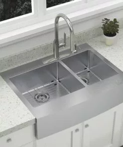 Tuscany® Retrofit Farmhouse/Apron Front 33" Stainless Steel Offset Double Bowl Kitchen Sink 12 Tuscany® Retrofit Farmhouse/Apron Front 33" Stainless Steel Offset Double Bowl Kitchen Sink -Tuscany Shop 6724165 Scene 3