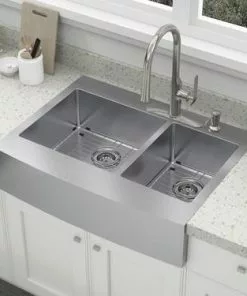 Tuscany® Retrofit Farmhouse/Apron Front 33" Stainless Steel Offset Double Bowl Kitchen Sink 13 Tuscany® Retrofit Farmhouse/Apron Front 33" Stainless Steel Offset Double Bowl Kitchen Sink -Tuscany Shop 6724165 Scene 4