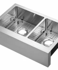 Tuscany® Farmhouse/Apron Front 31" Stainless Steel Offset Double Bowl Kitchen Sink