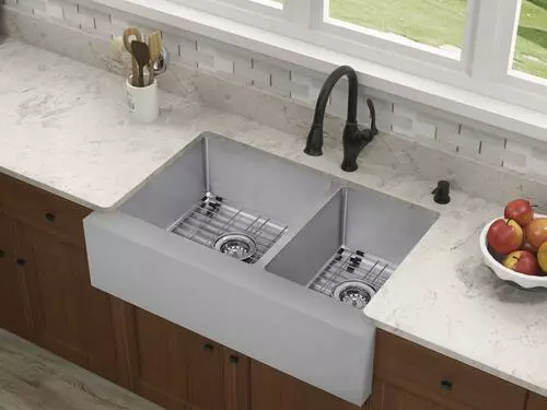 Tuscany® Farmhouse/Apron Front 31" Stainless Steel Offset Double Bowl Kitchen Sink 4 Tuscany® Farmhouse/Apron Front 31" Stainless Steel Offset Double Bowl Kitchen Sink - Image 4