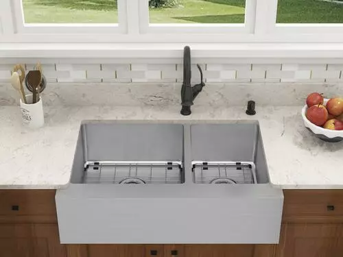 Tuscany® Farmhouse/Apron Front 31" Stainless Steel Offset Double Bowl Kitchen Sink 5 Tuscany® Farmhouse/Apron Front 31" Stainless Steel Offset Double Bowl Kitchen Sink - Image 5