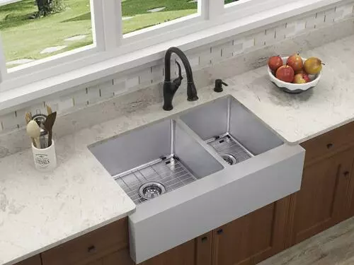 Tuscany® Farmhouse/Apron Front 31" Stainless Steel Offset Double Bowl Kitchen Sink 6 Tuscany® Farmhouse/Apron Front 31" Stainless Steel Offset Double Bowl Kitchen Sink - Image 6