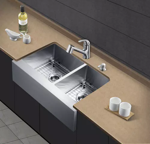 Tuscany® Farmhouse/Apron Front 31" Stainless Steel Offset Double Bowl Kitchen Sink 3 Tuscany® Farmhouse/Apron Front 31" Stainless Steel Offset Double Bowl Kitchen Sink - Image 3