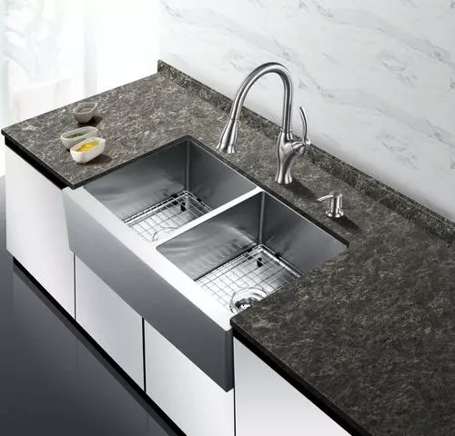 Tuscany® Farmhouse/Apron Front 33" Stainless Steel Double Bowl Kitchen Sink 3 Tuscany® Farmhouse/Apron Front 33" Stainless Steel Double Bowl Kitchen Sink - Image 3