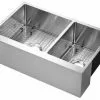 Tuscany® Farmhouse/Apron Front 33" Stainless Steel Offset Double Bowl Kitchen Sink