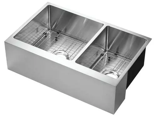 Tuscany® Farmhouse/Apron Front 33" Stainless Steel Offset Double Bowl Kitchen Sink 1 Tuscany® Farmhouse/Apron Front 33" Stainless Steel Offset Double Bowl Kitchen Sink