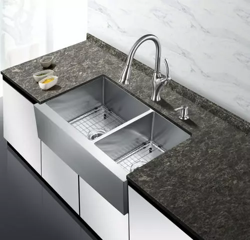 Tuscany® Farmhouse/Apron Front 33" Stainless Steel Offset Double Bowl Kitchen Sink 3 Tuscany® Farmhouse/Apron Front 33" Stainless Steel Offset Double Bowl Kitchen Sink - Image 3