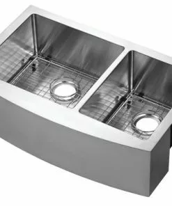 Tuscany® Farmhouse/Apron Front 30" Stainless Steel Offset Double Bowl Kitchen Sink