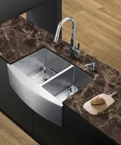 Tuscany® Farmhouse/Apron Front 30" Stainless Steel Offset Double Bowl Kitchen Sink 5 Tuscany® Farmhouse/Apron Front 30" Stainless Steel Offset Double Bowl Kitchen Sink -Tuscany Shop 6724178 scene 01