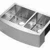 Tuscany® Farmhouse/Apron Front 33" Stainless Steel Offset Double Bowl Kitchen Sink