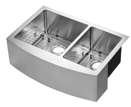 Tuscany® Farmhouse/Apron Front 33" Stainless Steel Offset Double Bowl Kitchen Sink 1 Tuscany® Farmhouse/Apron Front 33" Stainless Steel Offset Double Bowl Kitchen Sink