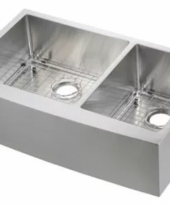 Tuscany® Farmhouse/Apron Front 36" Stainless Steel Offset Double Bowl Kitchen Sink