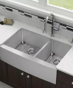 Tuscany® Farmhouse/Apron Front 36" Stainless Steel Offset Double Bowl Kitchen Sink 9 Tuscany® Farmhouse/Apron Front 36" Stainless Steel Offset Double Bowl Kitchen Sink -Tuscany Shop 6724184 Scene 2