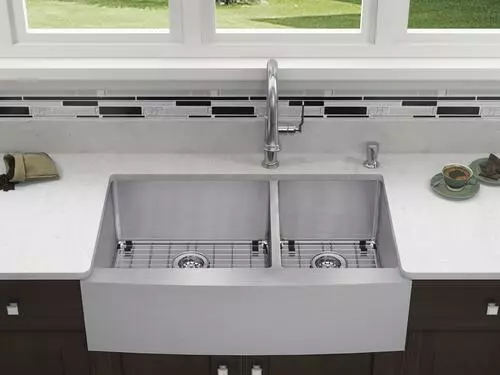 Tuscany® Farmhouse/Apron Front 36" Stainless Steel Offset Double Bowl Kitchen Sink 5 Tuscany® Farmhouse/Apron Front 36" Stainless Steel Offset Double Bowl Kitchen Sink - Image 5