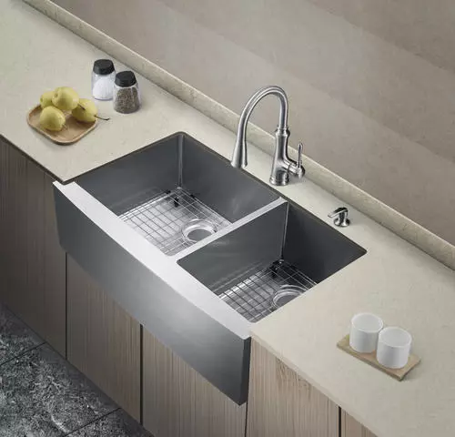 Tuscany® Farmhouse/Apron Front 36" Stainless Steel Offset Double Bowl Kitchen Sink 3 Tuscany® Farmhouse/Apron Front 36" Stainless Steel Offset Double Bowl Kitchen Sink - Image 3