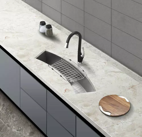 Tuscany® Undermount 33" Stainless Steel Single Bowl Curved Bar/Prep Sink 3 Tuscany® Undermount 33" Stainless Steel Single Bowl Curved Bar/Prep Sink - Image 3