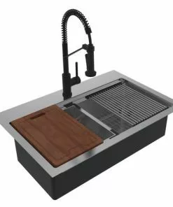 Tuscany® Forden All-in-One Dual Mount 33" Stainless Steel 1-Hole Single Bowl Workstation Kitchen Sink Kit