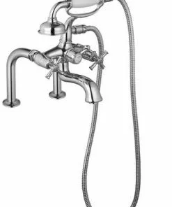 Tuscany® Victoria Deck/Wall-Mount Polished Chrome Freestanding Bathtub Faucet With Handheld Shower