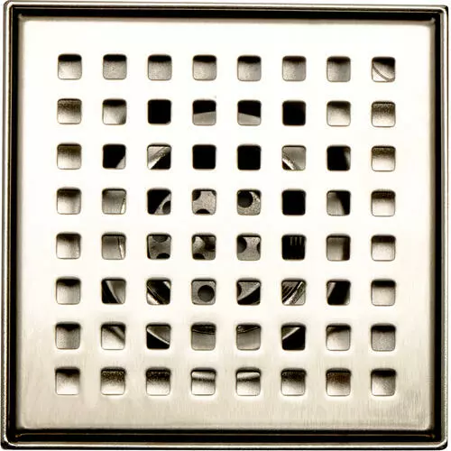 Tuscany® 4" Brushed Nickel Square Pattern Grid Designer Square Drain 2 Tuscany® 4" Brushed Nickel Square Pattern Grid Designer Square Drain - Image 2