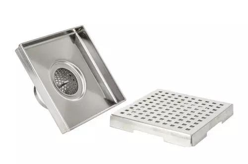 Tuscany® 4" Brushed Nickel Square Pattern Grid Designer Square Drain 3 Tuscany® 4" Brushed Nickel Square Pattern Grid Designer Square Drain - Image 3