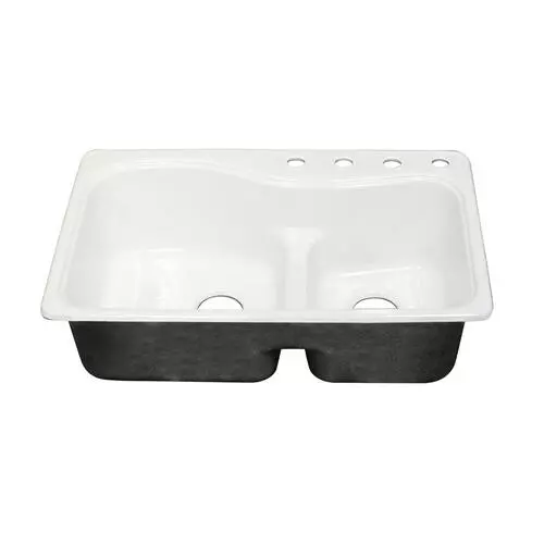 Tuscany Windansea Drop-In 33" White Cast Iron 4-Hole Double Bowl Kitchen Sink 2 Tuscany Windansea Drop-In 33" White Cast Iron 4-Hole Double Bowl Kitchen Sink - Image 2