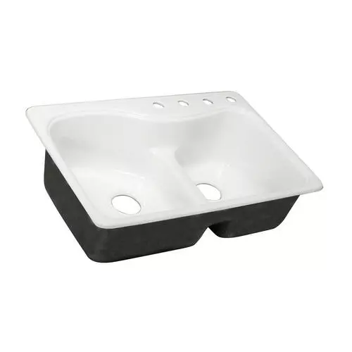 Tuscany Windansea Drop-In 33" White Cast Iron 4-Hole Double Bowl Kitchen Sink 1 Tuscany Windansea Drop-In 33" White Cast Iron 4-Hole Double Bowl Kitchen Sink