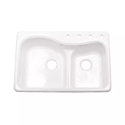 Tuscany Windansea Drop-In 33" White Cast Iron 4-Hole Double Bowl Kitchen Sink 4 Tuscany Windansea Drop-In 33" White Cast Iron 4-Hole Double Bowl Kitchen Sink - Image 4