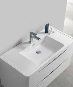 Fresca Tuscany 39.5"W X 19"D Glossy White Wall Hung Vanity And White Acrylic Top With Integrated Rectangular Bowl And Medicine Cabinet -Tuscany Shop FVN9040WH 4