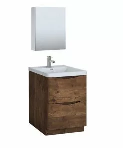 Fresca Tuscany 24"W X 19"D Rosewood Vanity And White Acrylic Top With Integrated Rectangular Bowl And Medicine Cabinet